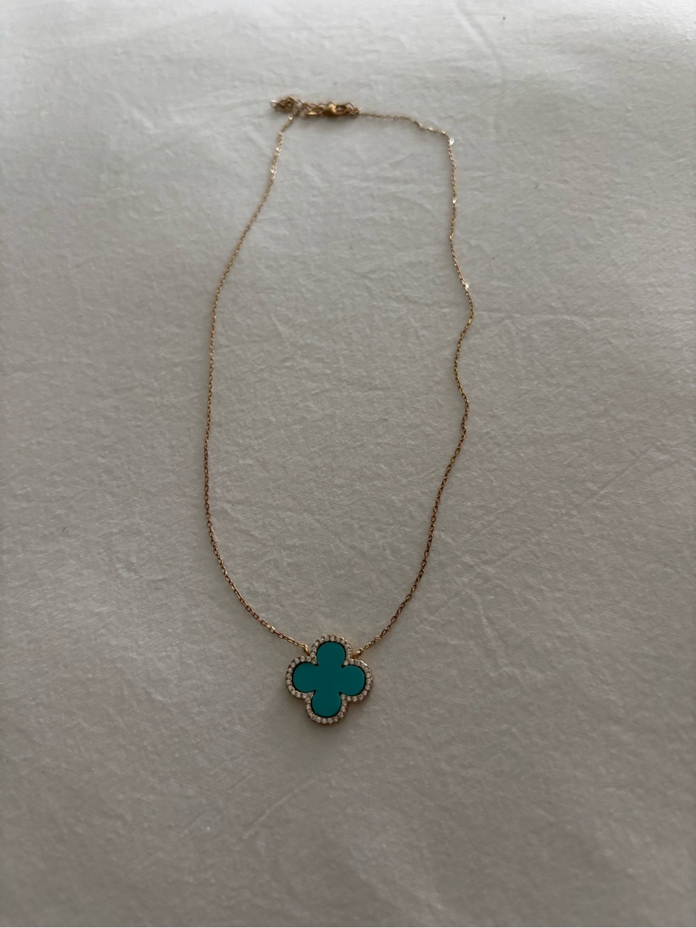 Gold Chain Necklace with Turquoise Clover Pendant